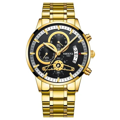 NIBOSI Quartz Watch Men Gold Black Mens Watches Top Brand Luxury Chronograph Sports Watches Luminous Waterproof Relogio Masculin