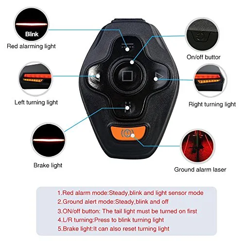 Pawaca USB Rechargeable LED Bike Tail Light Wireless Remote Control Waterproof Ultra Bright Bicycle Rear Light Warning Light for Cycling Safety