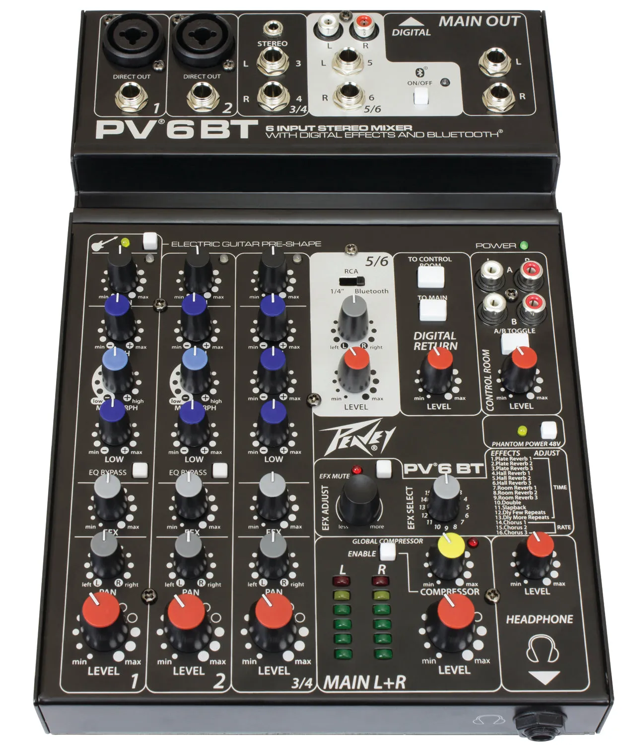 Peavey PV®6BT Compact Mixer 6 Channel with Bluetooth