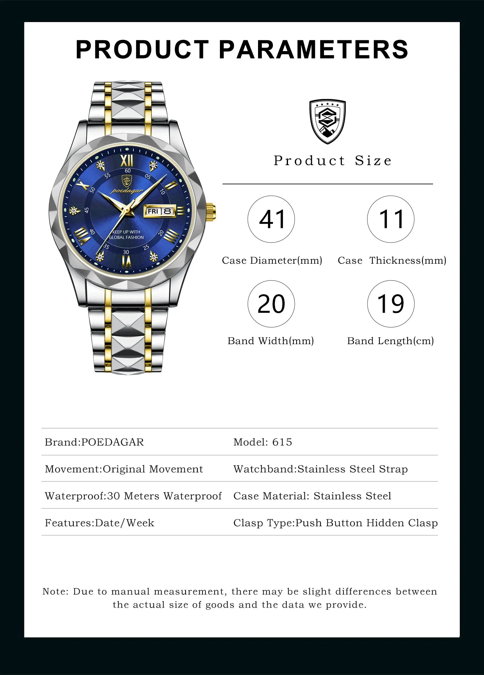 POEDAGAR Luxury Man Wristwatch Waterproof