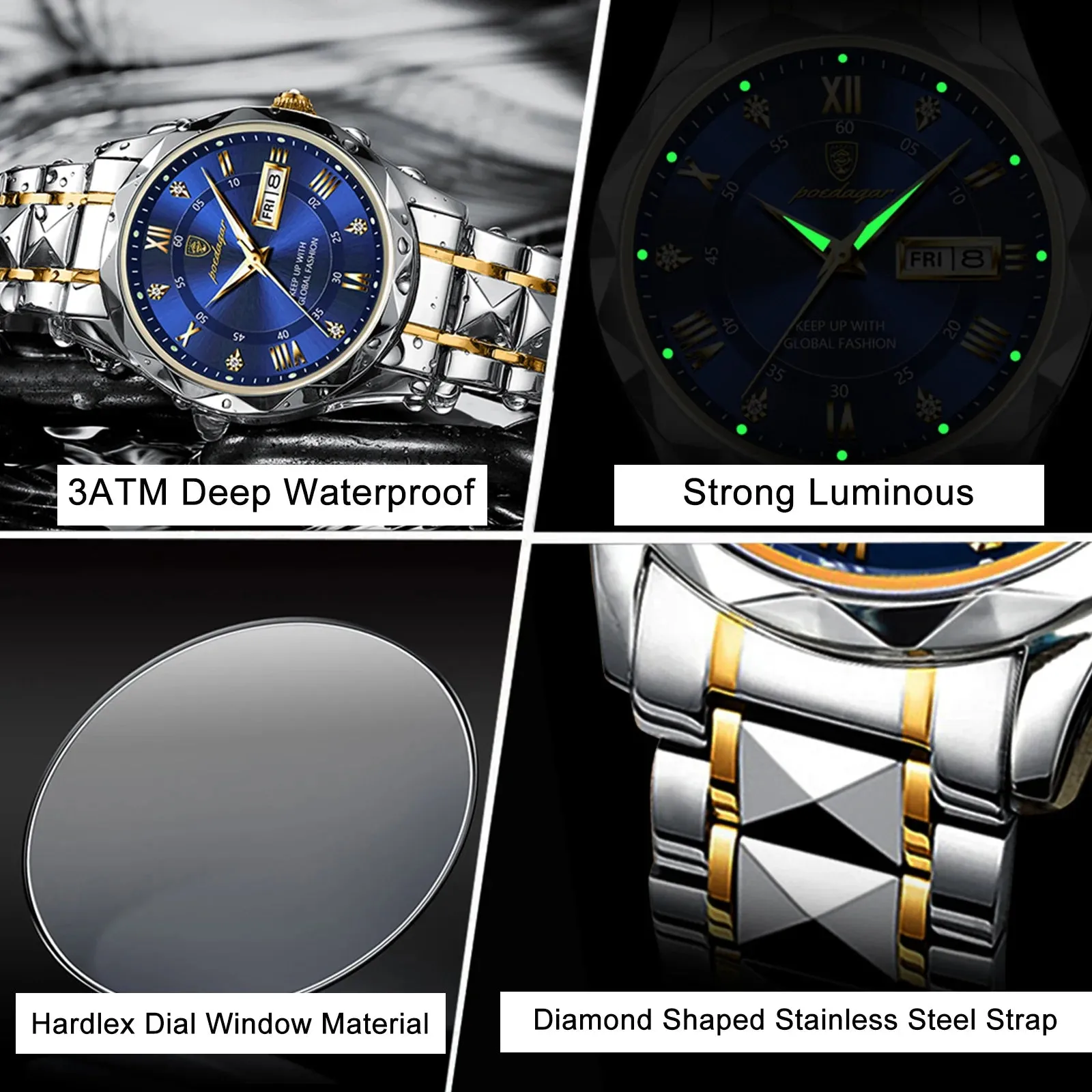 POEDAGAR Luxury Man Wristwatch Waterproof