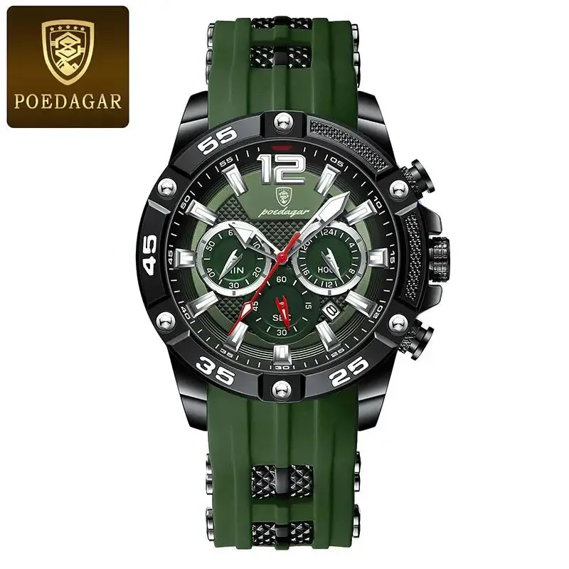 POEDAGAR Silicone Strap Sport Men's Watch