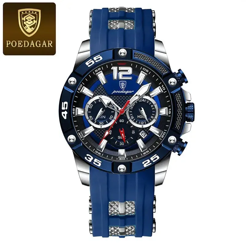 POEDAGAR Silicone Strap Sport Men's Watch