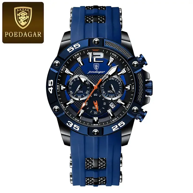 POEDAGAR Silicone Strap Sport Men's Watch