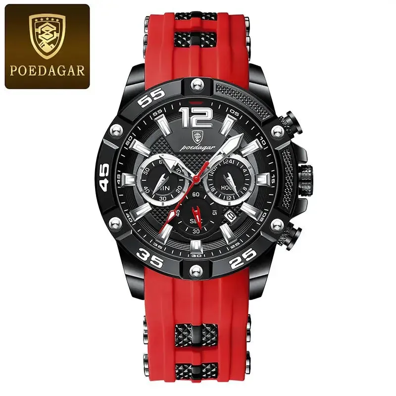 POEDAGAR Silicone Strap Sport Men's Watch