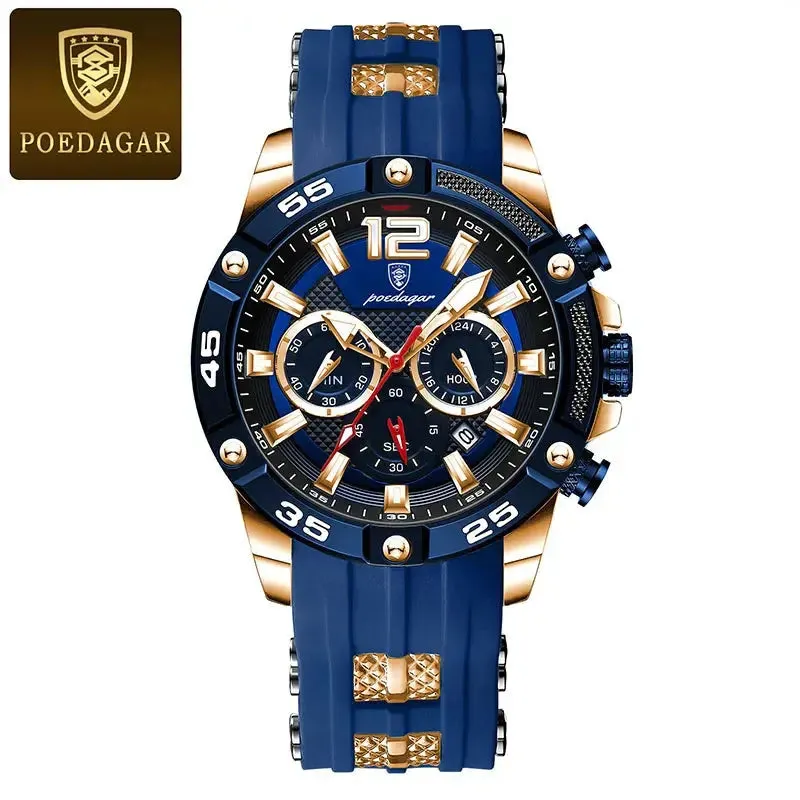 POEDAGAR Silicone Strap Sport Men's Watch