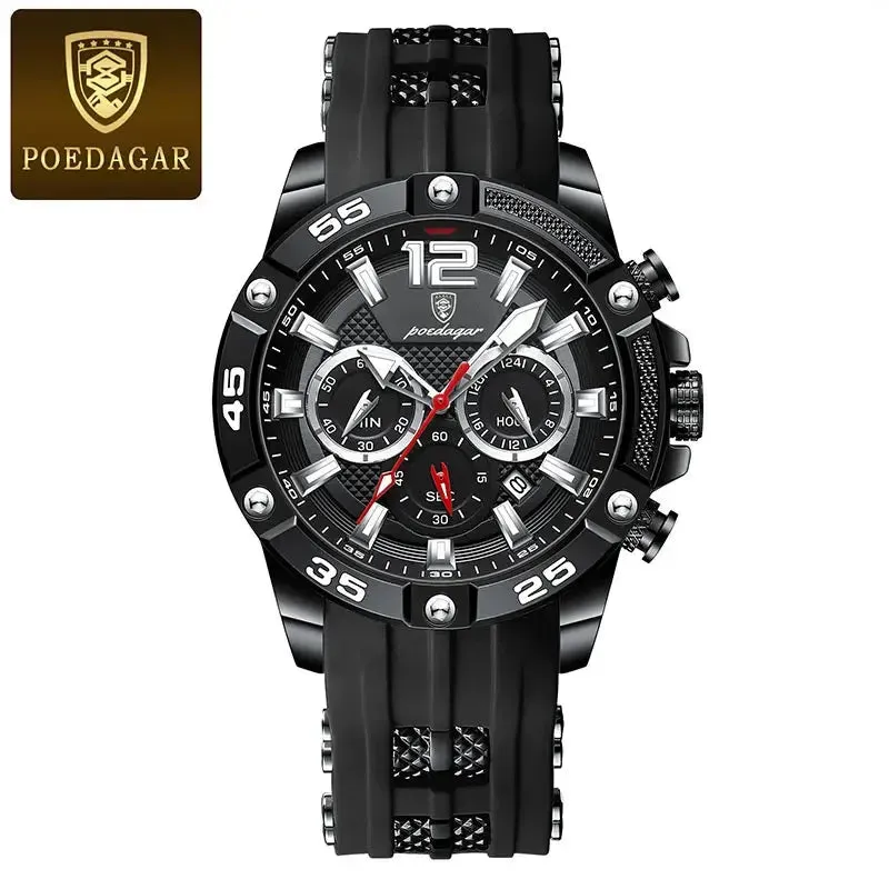 POEDAGAR Silicone Strap Sport Men's Watch