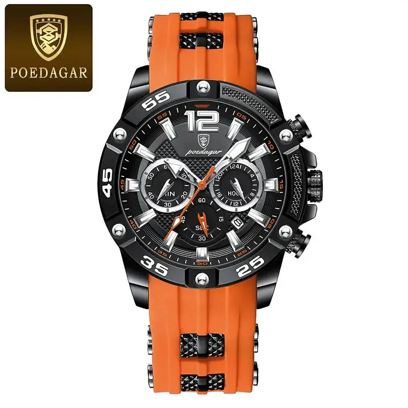 POEDAGAR Silicone Strap Sport Men's Watch