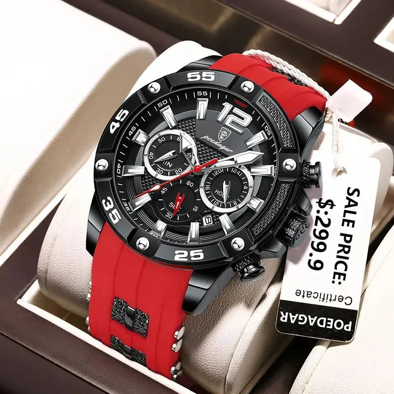 POEDAGAR Silicone Strap Sport Men's Watch