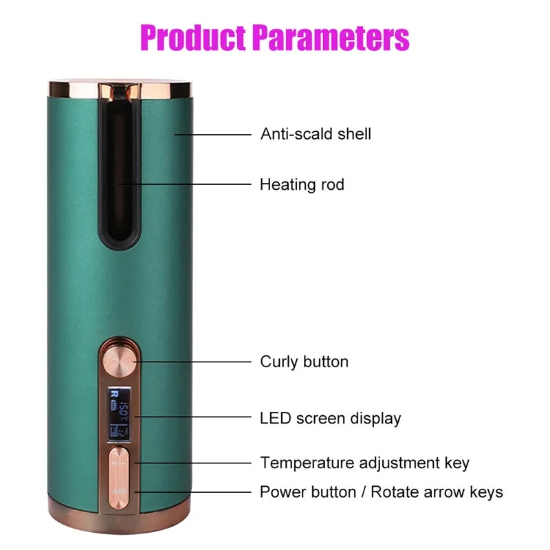 Portable Cordless LCD Display Wireless Automatic Hair Curler