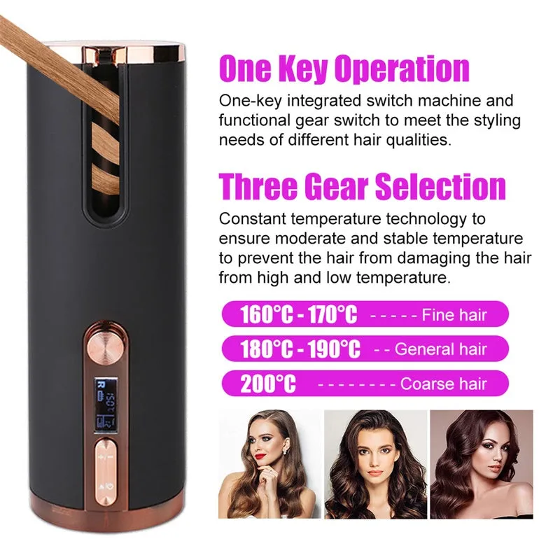 Portable Cordless LCD Display Wireless Automatic Hair Curler