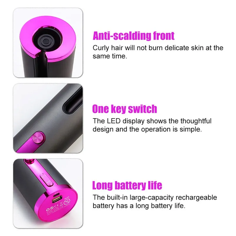 Portable Cordless LCD Display Wireless Automatic Hair Curler