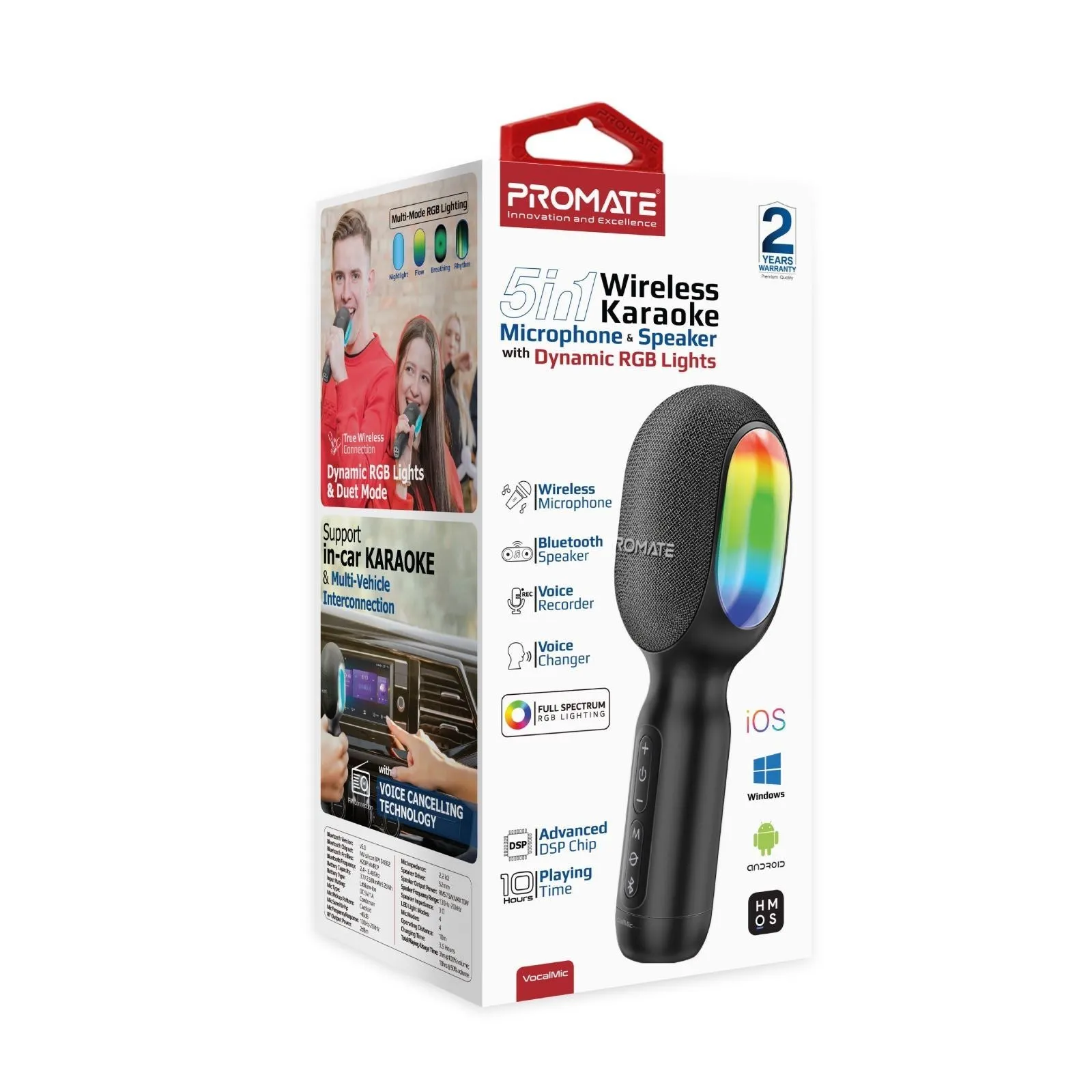 PROMATE 5-In-1 Wireless Karaoke Microphone & Speaker With RGB