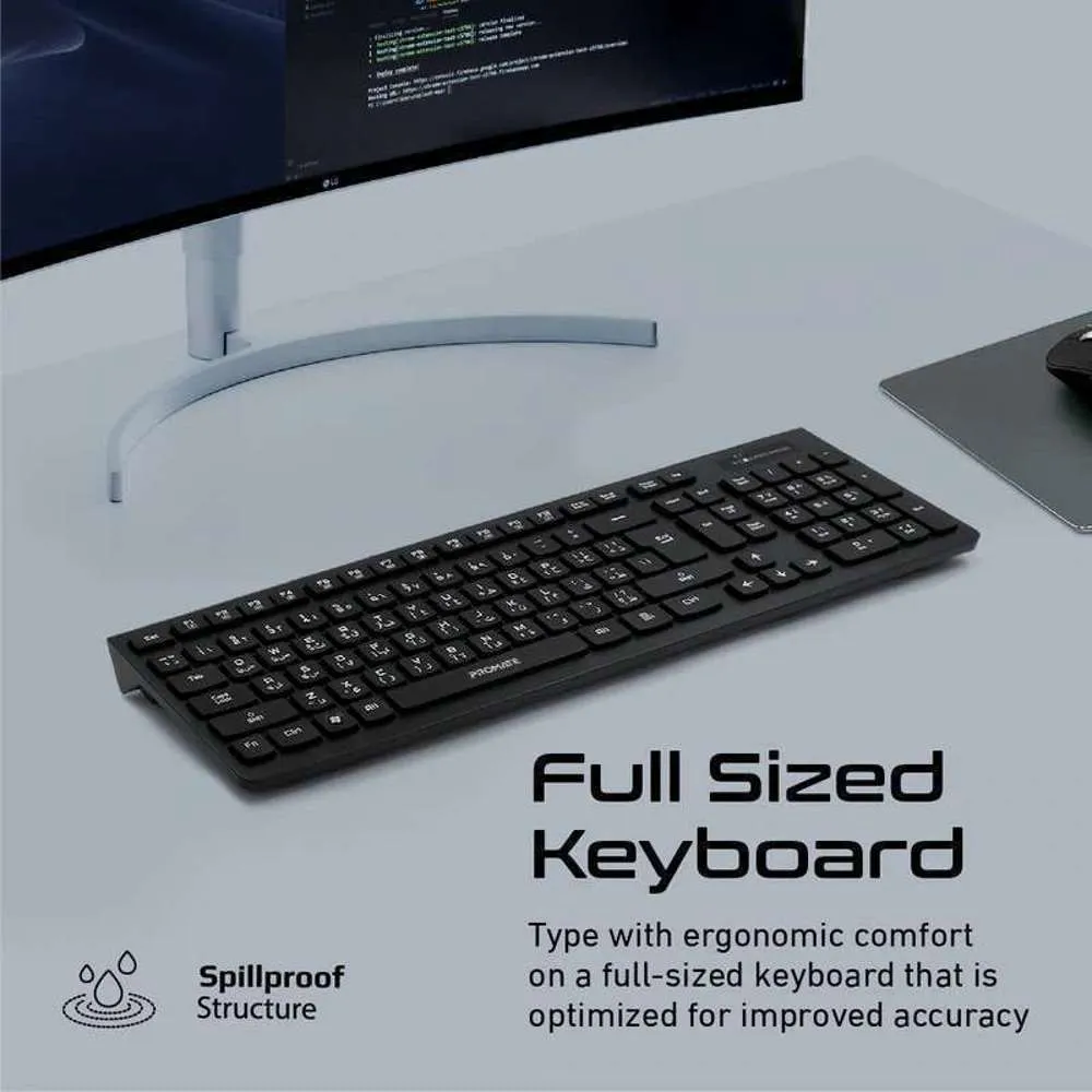 Promate Slim Ergonomic Keyboard Mouse Combo English