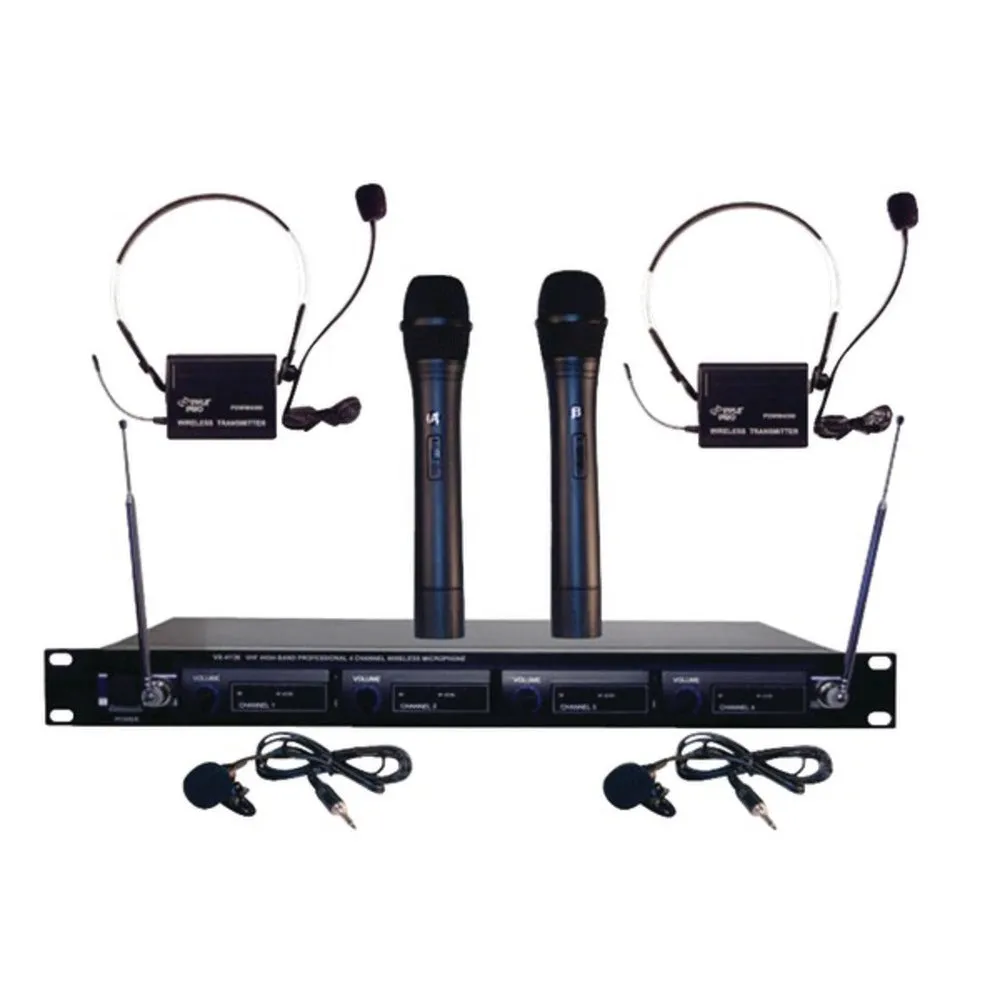 Pyle Pro PDWM4300 4-Microphone VHF Wireless Rack-Mount Microphone System