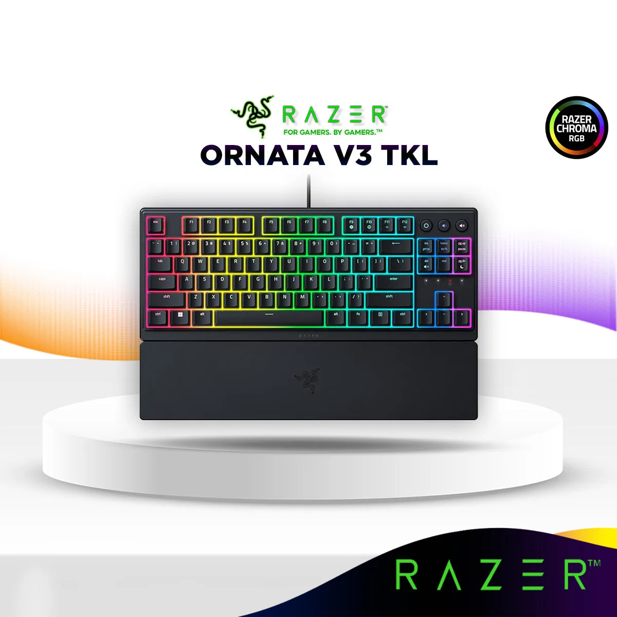 Razer Ornata V3 Tenkeyless / TKL Low-Profile Gaming Mechanical Membrane Wired Keyboard | Mecha-Membrane Switches - Black