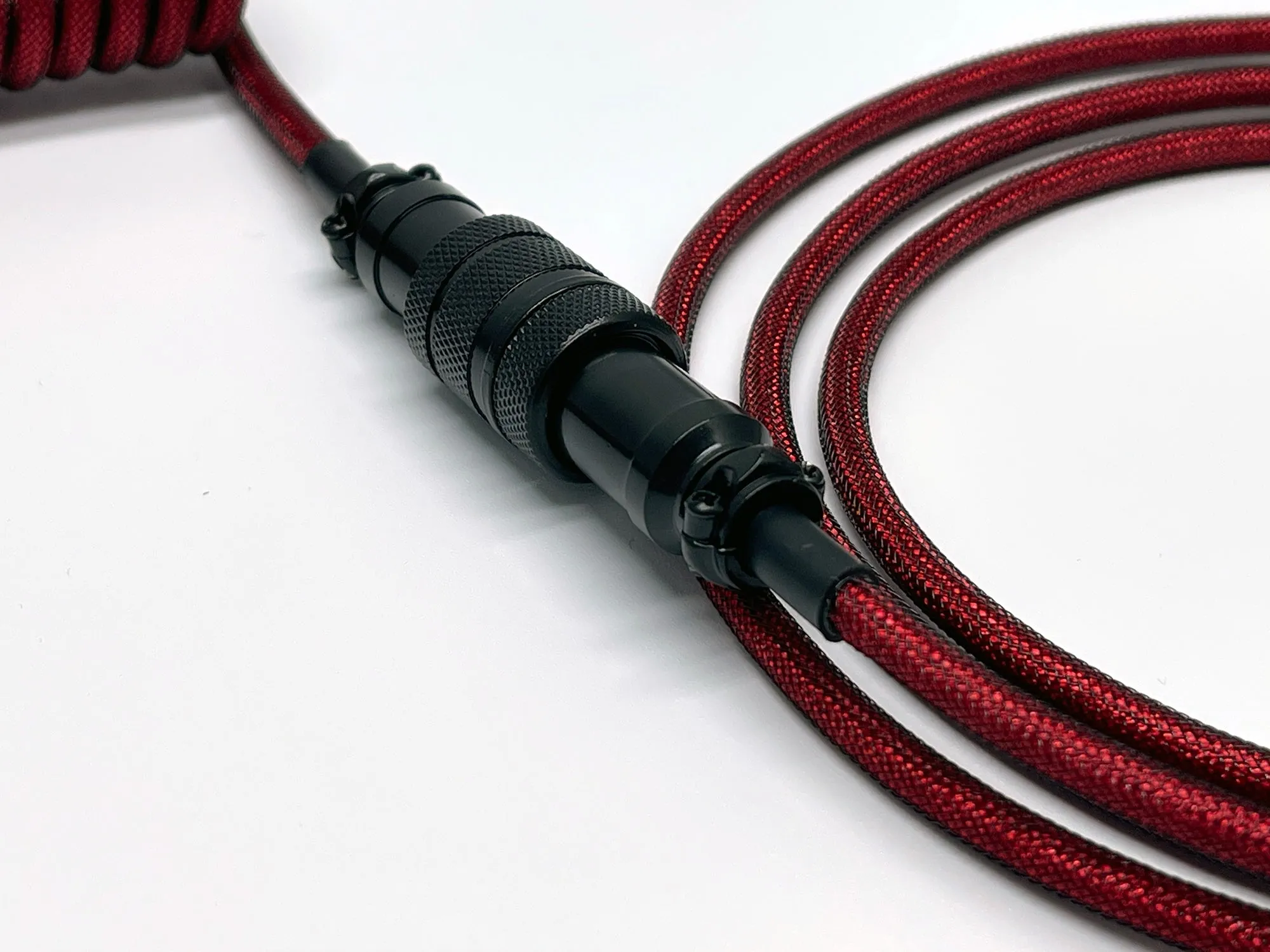 Red & Black Coiled Aviator Custom Double Sleeved USB Cables