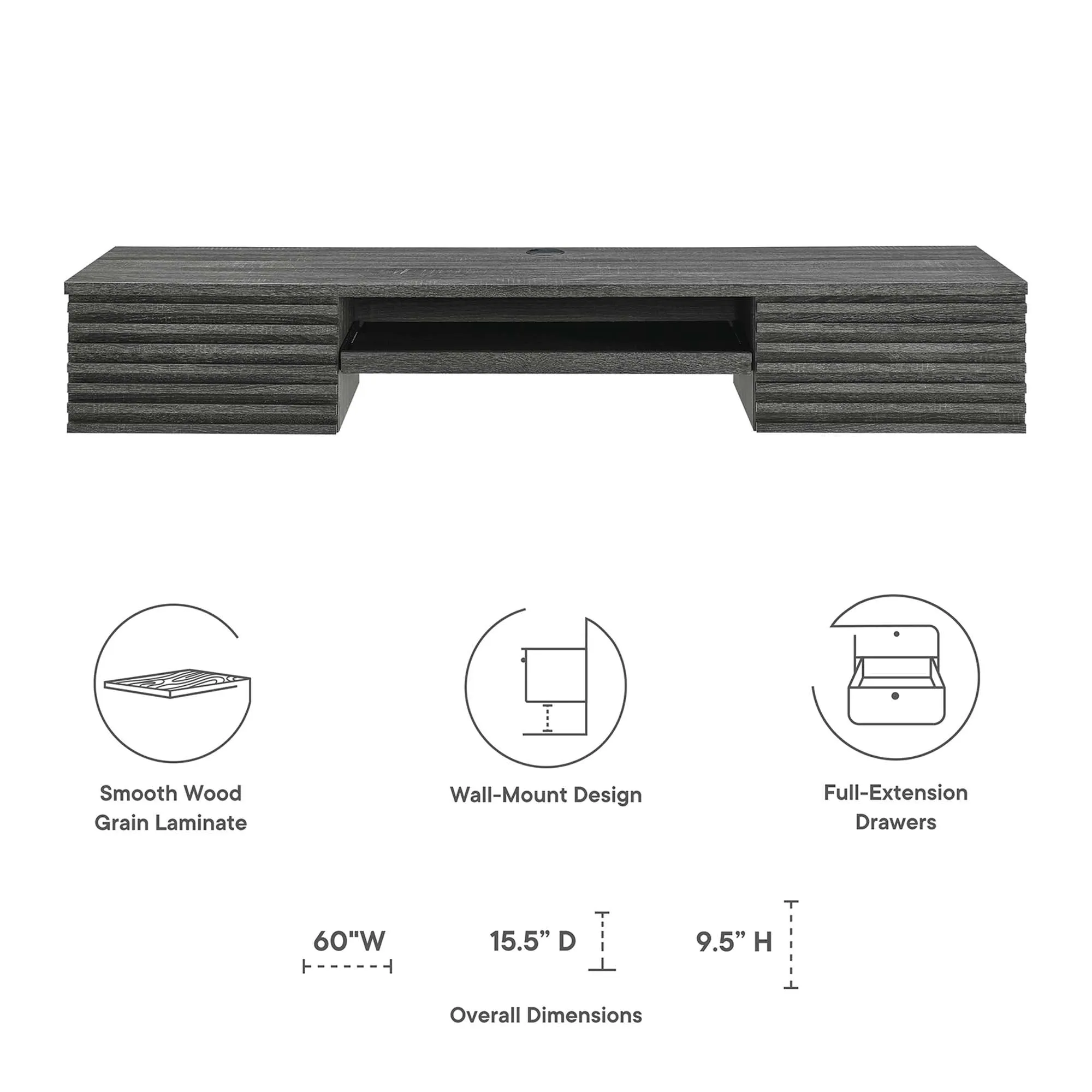 Render Wall Mount Wood Office Desk by Modway