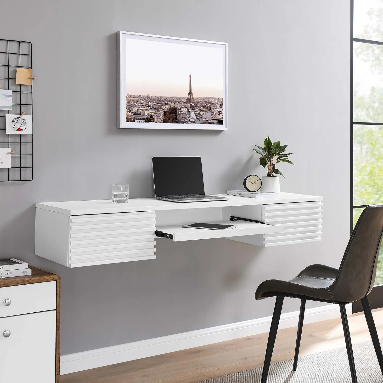 Render Wall Mount Wood Office Desk White EEI-5865-WHI