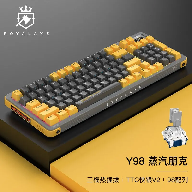 ROYAL AXE Y98 Gaming Keyboard Mechanical Keyboard Wireless 2.4G Bluetooth Type C Hot Swappable PCB TTC Switch With PBT Keycap