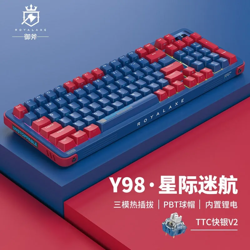 ROYAL AXE Y98 Gaming Keyboard Mechanical Keyboard Wireless 2.4G Bluetooth Type C Hot Swappable PCB TTC Switch With PBT Keycap