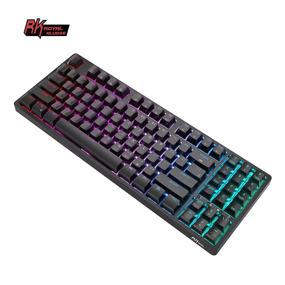 Royal Kludge RK RK92 RGB 92 Keys Tri-Mode BT 5.1, Wired and 2.4Ghz Wireless Mechanical Gaming Keyboard with Hot Swappable Switches (Blue Clicky, Red Linear, Brown Tactile) (Black, White)