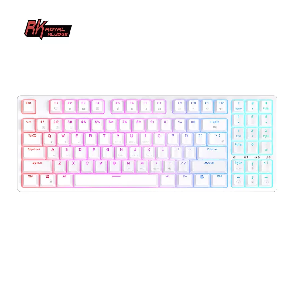 Royal Kludge RK RK92 RGB 92 Keys Tri-Mode BT 5.1, Wired and 2.4Ghz Wireless Mechanical Gaming Keyboard with Hot Swappable Switches (Blue Clicky, Red Linear, Brown Tactile) (Black, White)