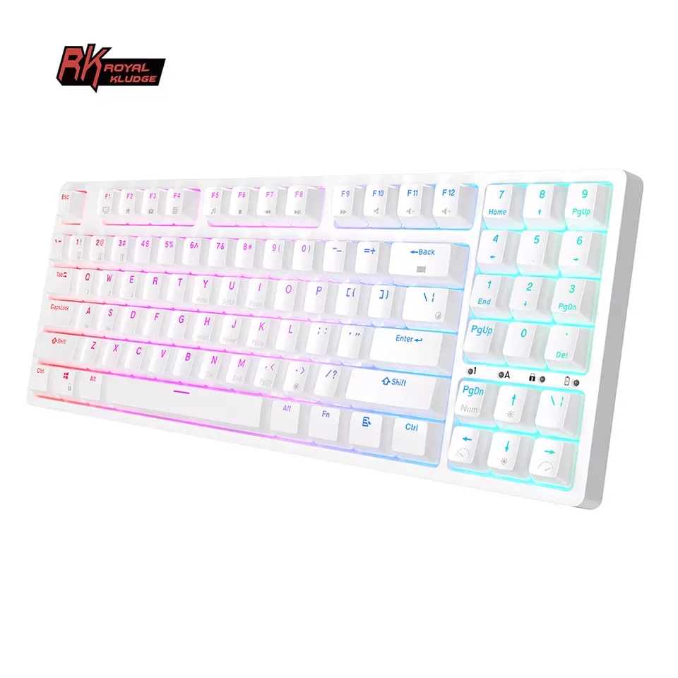 Royal Kludge RK RK92 RGB 92 Keys Tri-Mode BT 5.1, Wired and 2.4Ghz Wireless Mechanical Gaming Keyboard with Hot Swappable Switches (Blue Clicky, Red Linear, Brown Tactile) (Black, White)