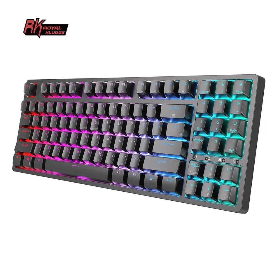 Royal Kludge RK RK92 RGB 92 Keys Tri-Mode BT 5.1, Wired and 2.4Ghz Wireless Mechanical Gaming Keyboard with Hot Swappable Switches (Blue Clicky, Red Linear, Brown Tactile) (Black, White)