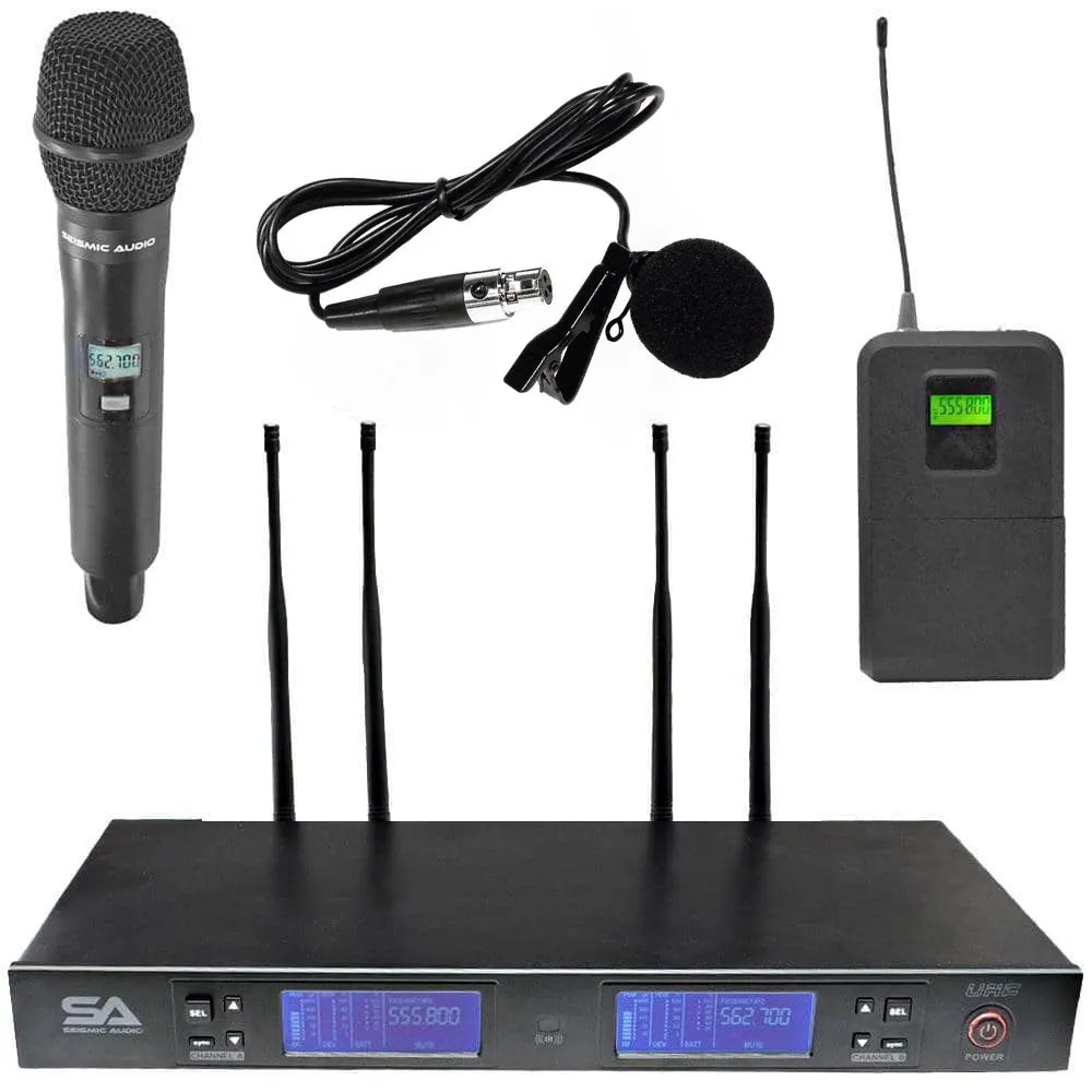 SA-U2HHLV2-2 - 2 Channel UHF Wireless Microphone System with 1 Handheld & 1 Lapel Microphone