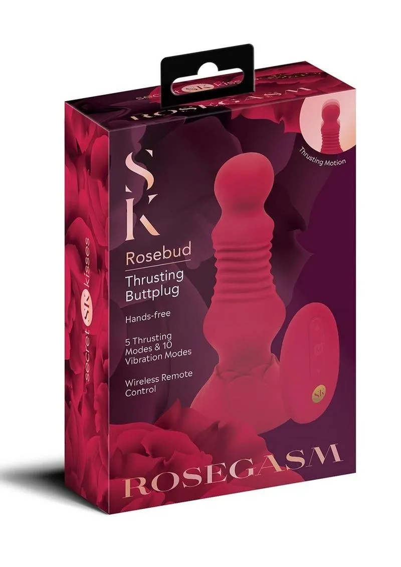 Secret Kisses Remote Control Thrusting Rechargeable Silicone Rosebud Buttplug