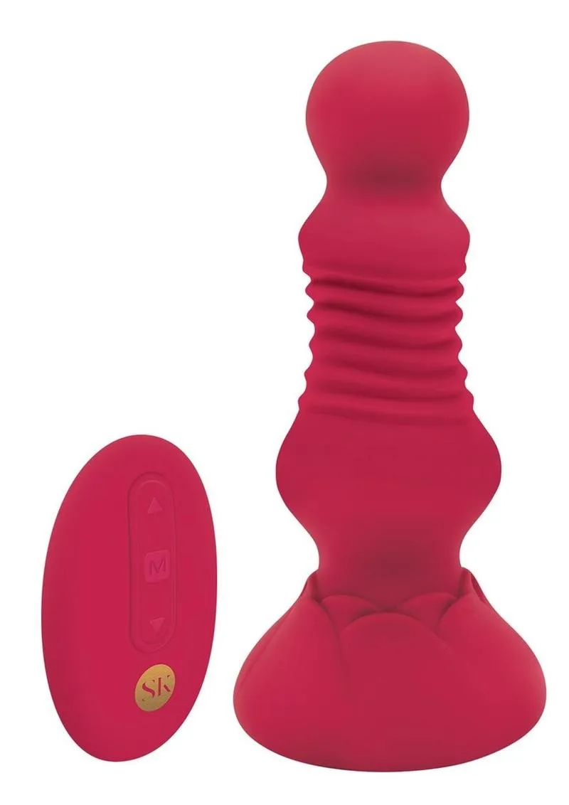 Secret Kisses Remote Control Thrusting Rechargeable Silicone Rosebud Buttplug