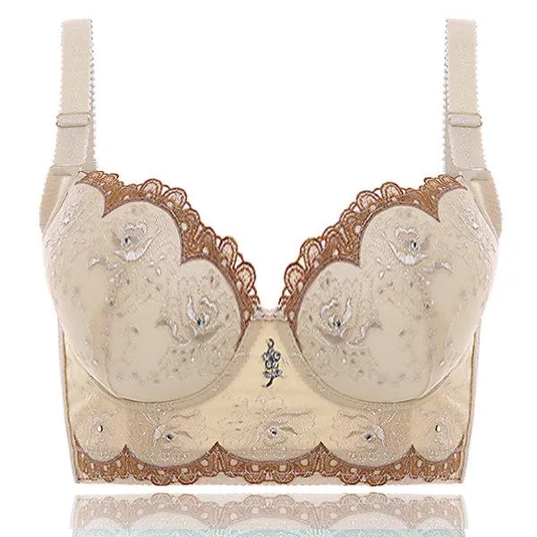 Sexy Embroidery Lace-trim Deep plunge Gather Push Up Soft Bras