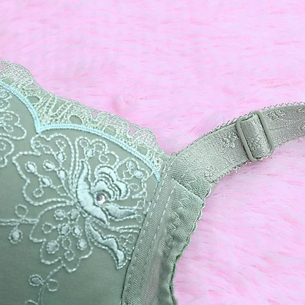 Sexy Embroidery Lace-trim Deep plunge Gather Push Up Soft Bras