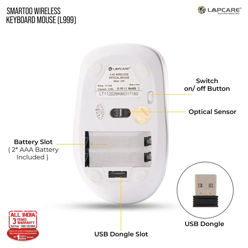 Smartoo White & Silver Wireless Multimedia Combo Keyboard   Mouse 1200dpi