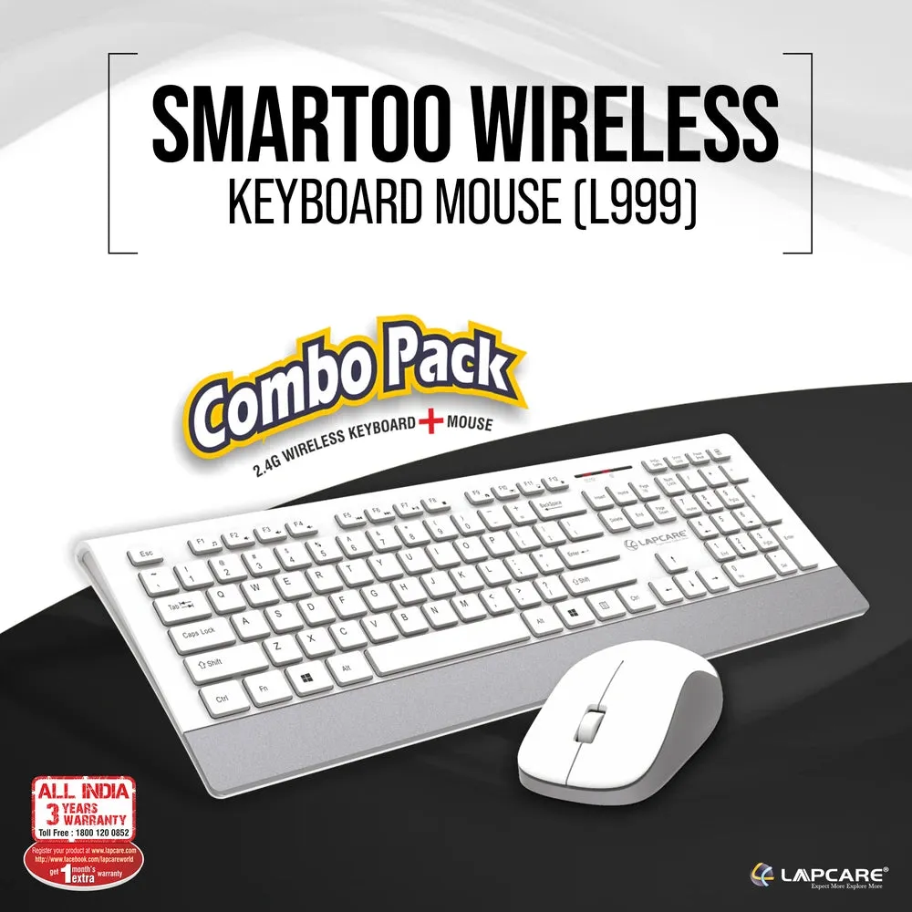 Smartoo White & Silver Wireless Multimedia Combo Keyboard   Mouse 1200dpi