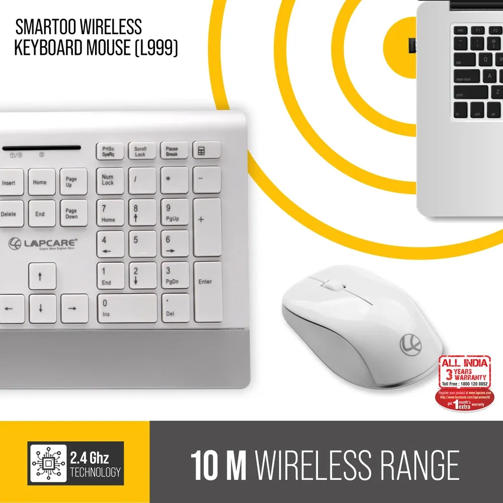 Smartoo White & Silver Wireless Multimedia Combo Keyboard   Mouse 1200dpi