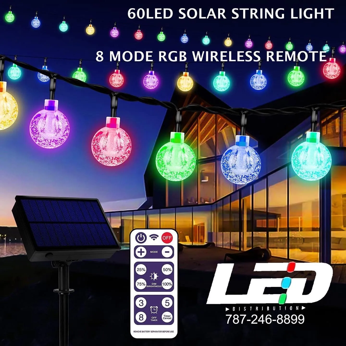 Solar LED String light 60LED Ball RGB With Remote #1017