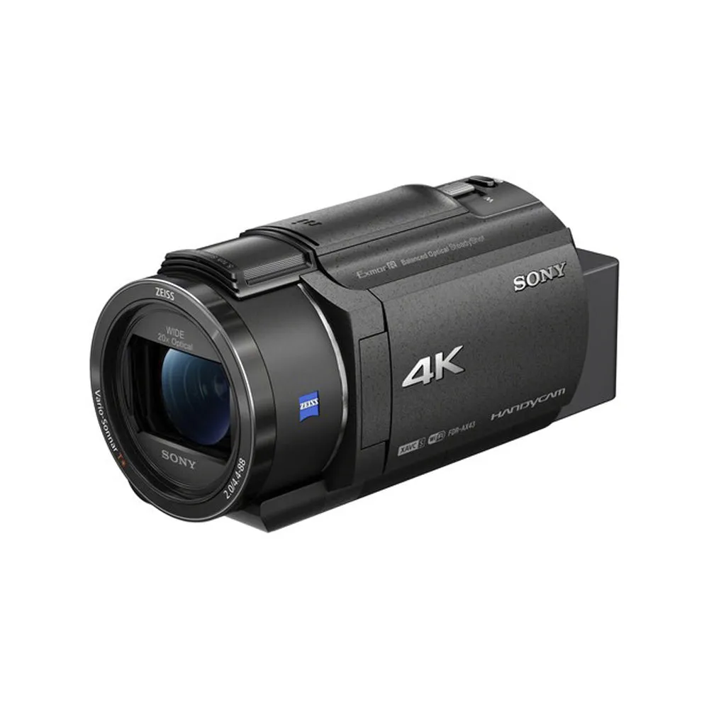 Sony FDR-AX43A Handycam Camcorder with 26.8mm Zeiss Vario-Sonnar T Zoom Lens, CMOS Sensor, UHD 4K 24/30p & 16.6MP Stills, Built-In Gimbal, Optical Stabilization, Fast Intelligent AF with Tracking, 3" LCD Flip-Out & Tilting Touchscreen