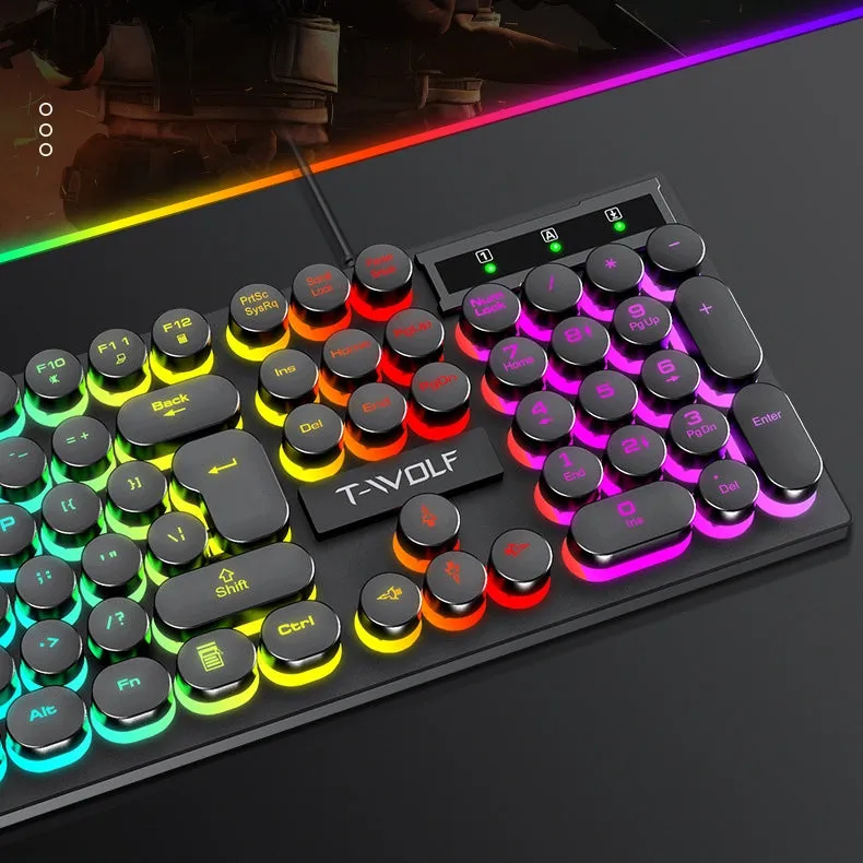 Spill Resistant 104 Keys Wired Keyboard with Rainbow Backlit   1000 DPI Gaming Mouse Combo