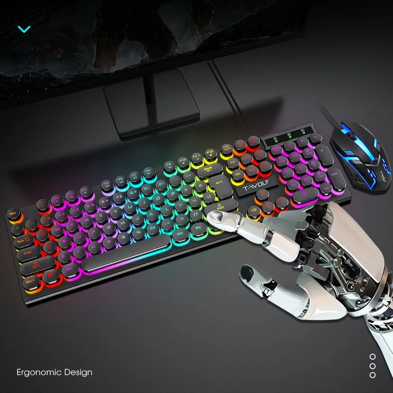 Spill Resistant 104 Keys Wired Keyboard with Rainbow Backlit   1000 DPI Gaming Mouse Combo