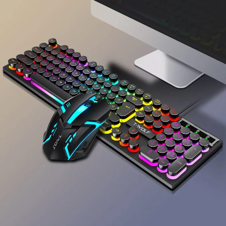 Spill Resistant 104 Keys Wired Keyboard with Rainbow Backlit   1000 DPI Gaming Mouse Combo