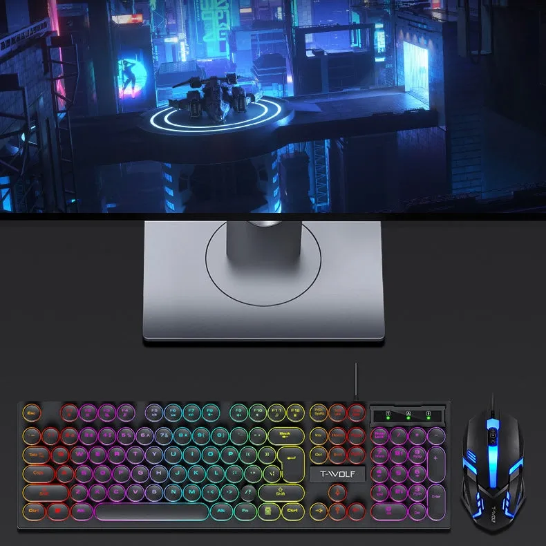 Spill Resistant 104 Keys Wired Keyboard with Rainbow Backlit   1000 DPI Gaming Mouse Combo