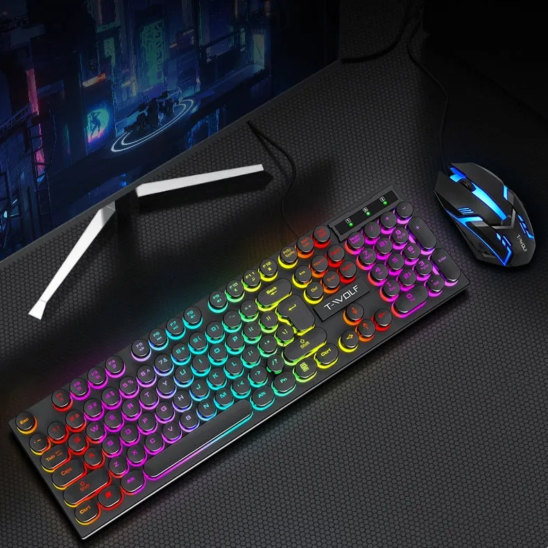 Spill Resistant 104 Keys Wired Keyboard with Rainbow Backlit   1000 DPI Gaming Mouse Combo