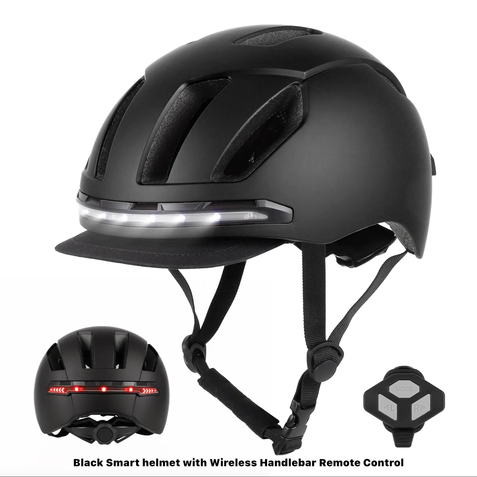 Stealth Black Smart Helmet with Wireless Handlebar Remote Control