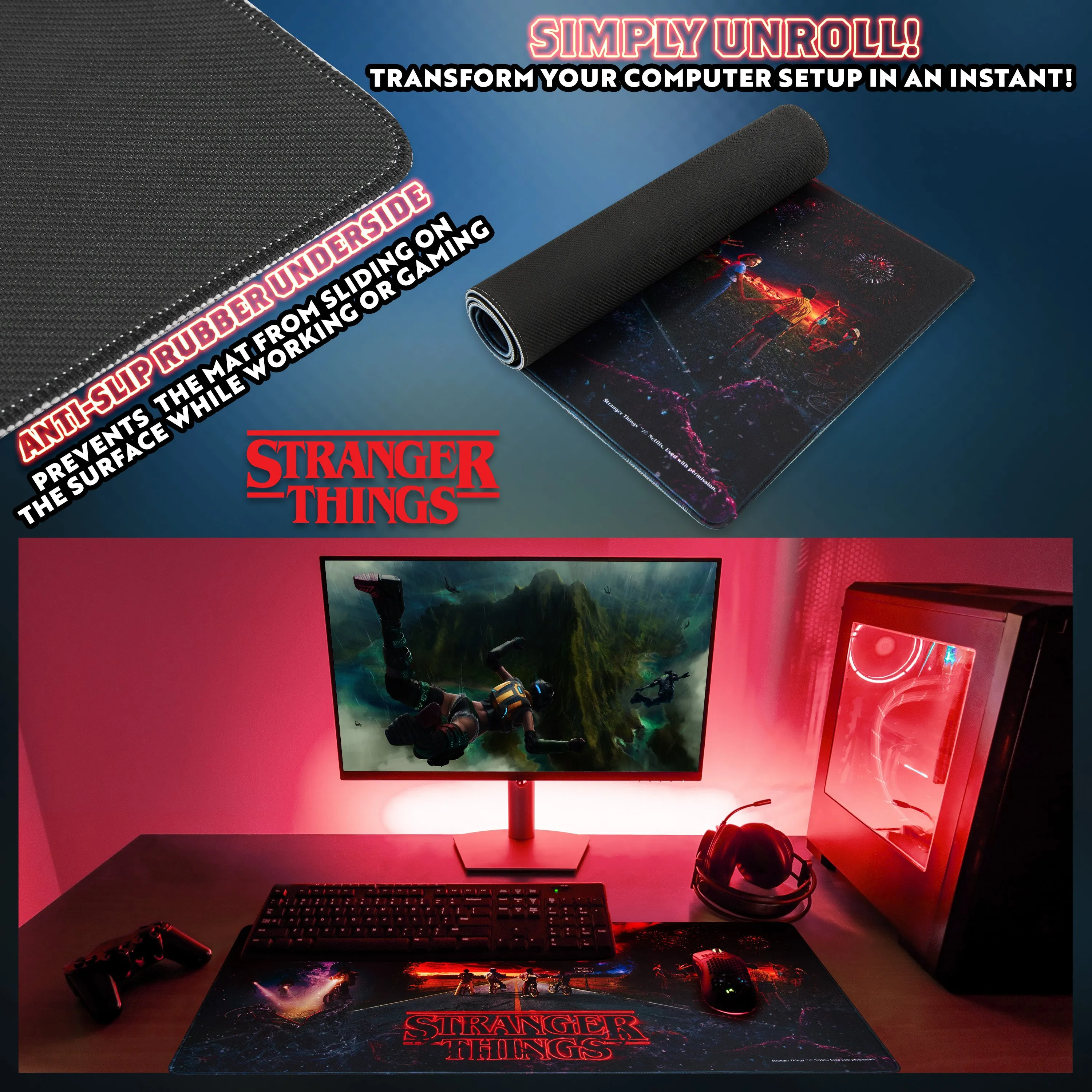 Stranger Things Desk Mat,  Large Mouse Mat - Black