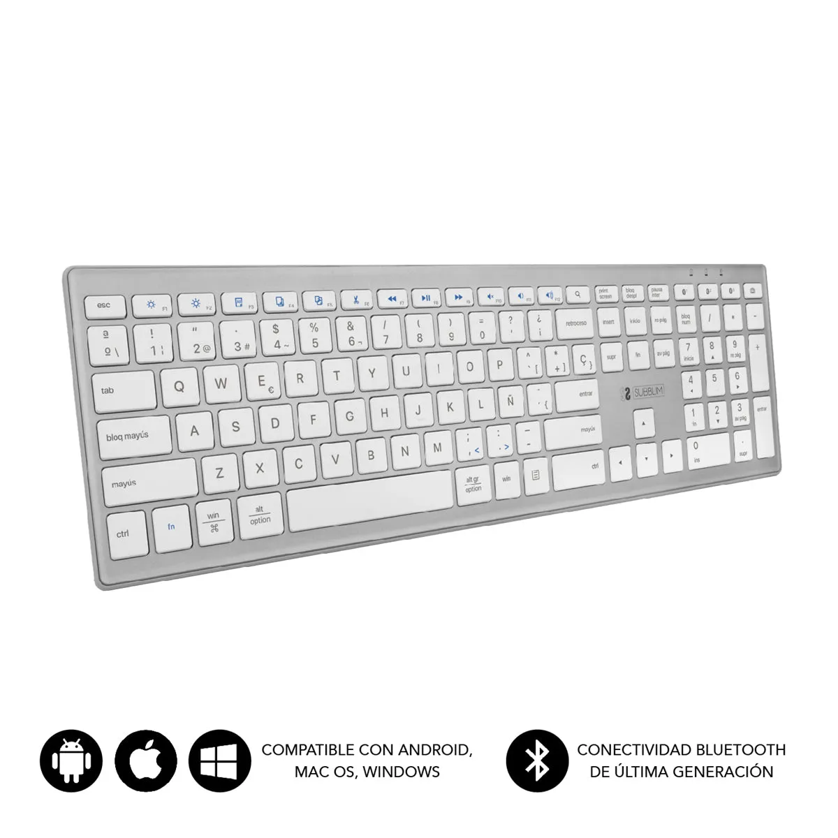 Subblim Pure Extended Keyboard Bluetooth Silver Subkb-2Pue200