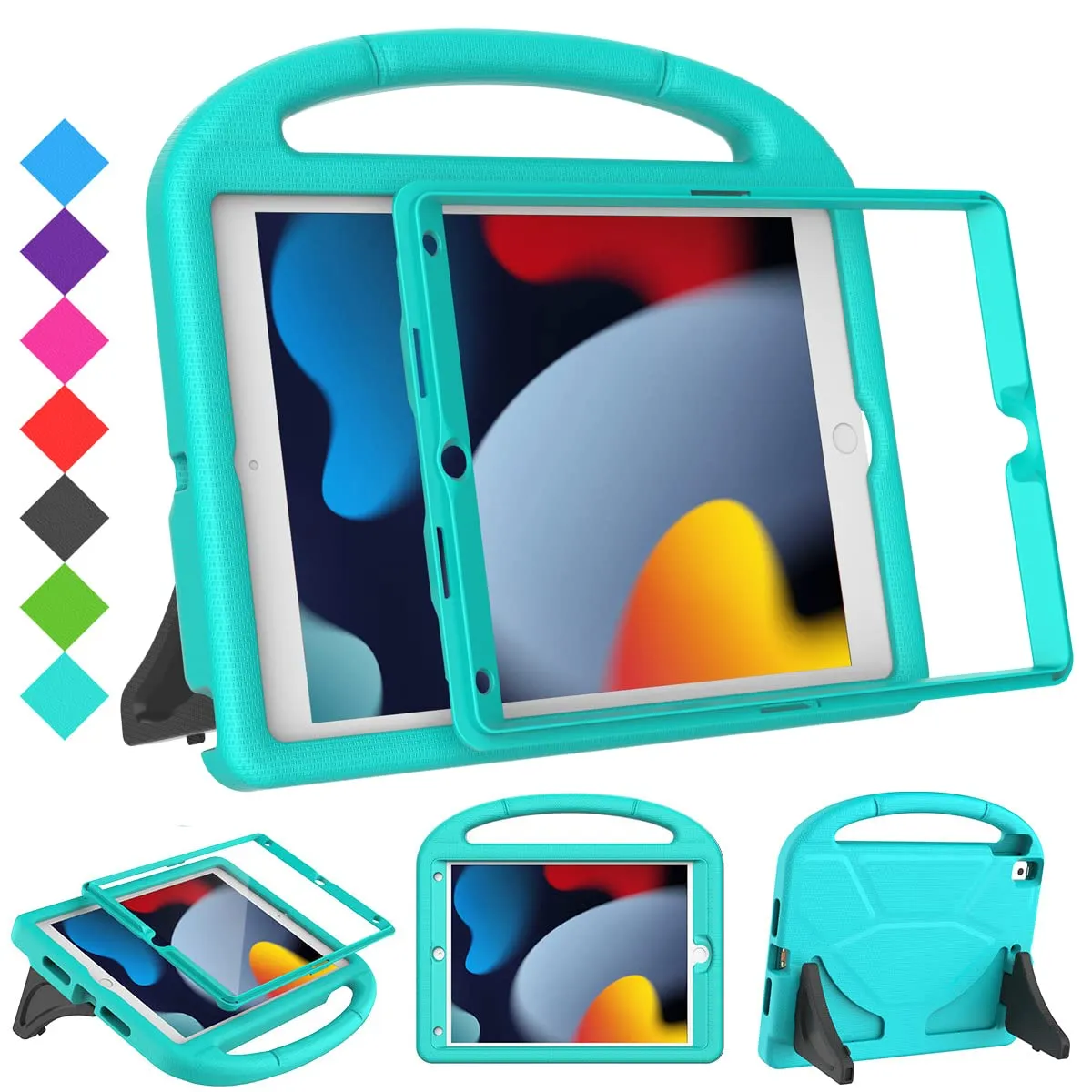 Suplik Kids Case for Ipad 9th 8th 7th Gen Shockproof Handle Stand Cyan