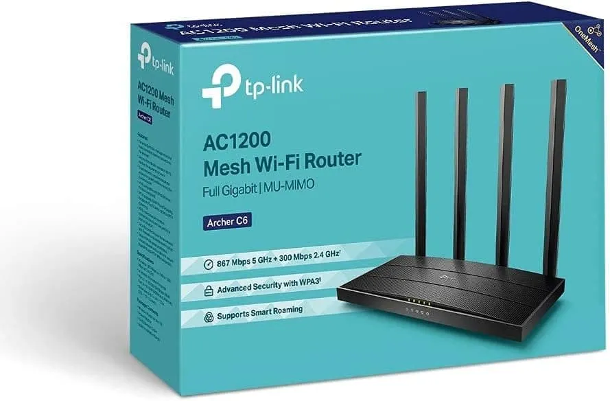 TP-Link AC1200 Wireless Dual Band Wi-Fi Router - Speed Up to 867 Mbps/5 GHz   300 Mbps/2.4 GHz, 4 1 Gigabit Ports, Dual-Core CPU, Parental Control, Easy setup (Archer C6)