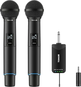 TW720 Wireless Microphones, Recargable Handheld Dynamic Mic, Auto-Pair Bluetooth Input Receiver, 2x25 UHF Frequencies, Click to Mute, 100m Range for Singing, Speech, Wedding, Church